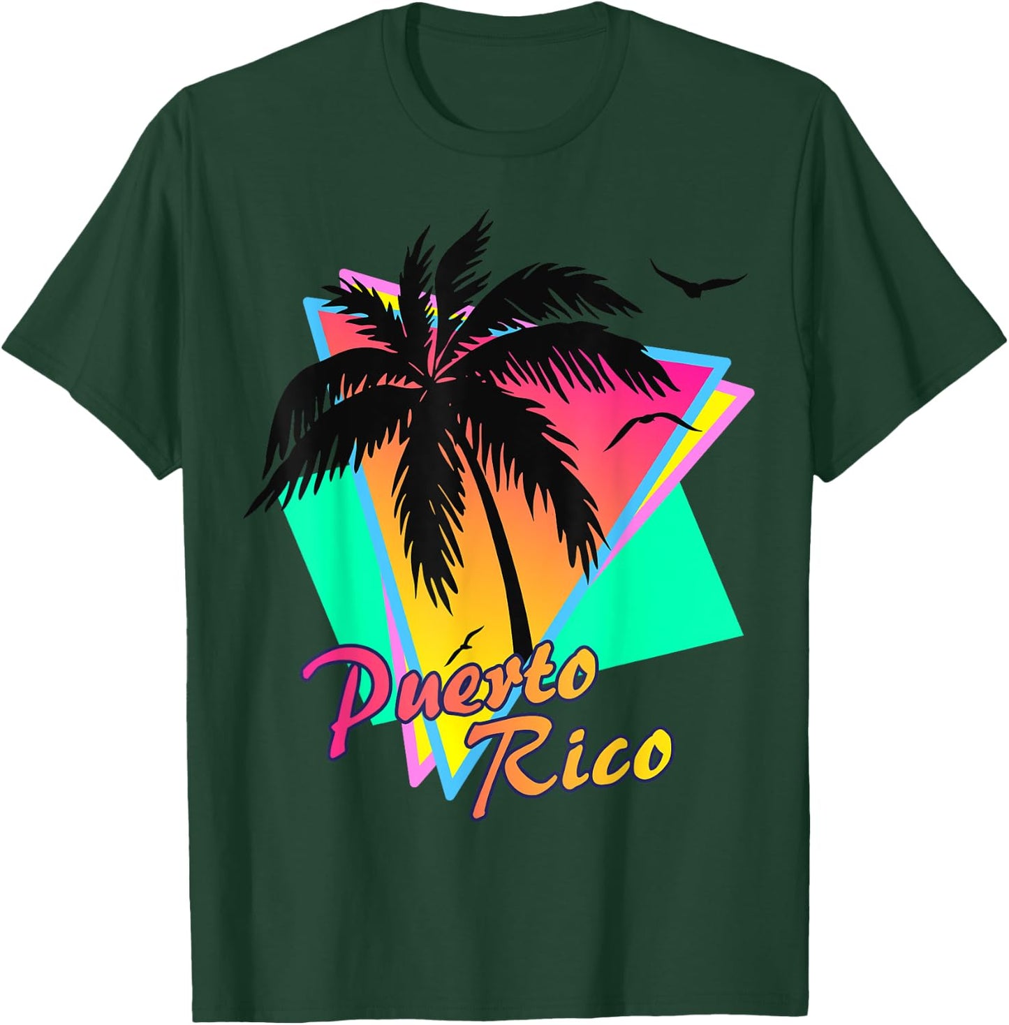 Puerto Rico 80s Tropical Summer Beach Palm Tree Sunset Men Women Kids T-Shirt - T-Shirt | Forest
