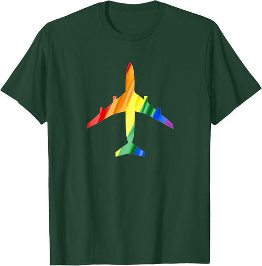 Airplane Rainbow Gay Flag Flight Attendant T-Shirt - T-Shirt | Forest