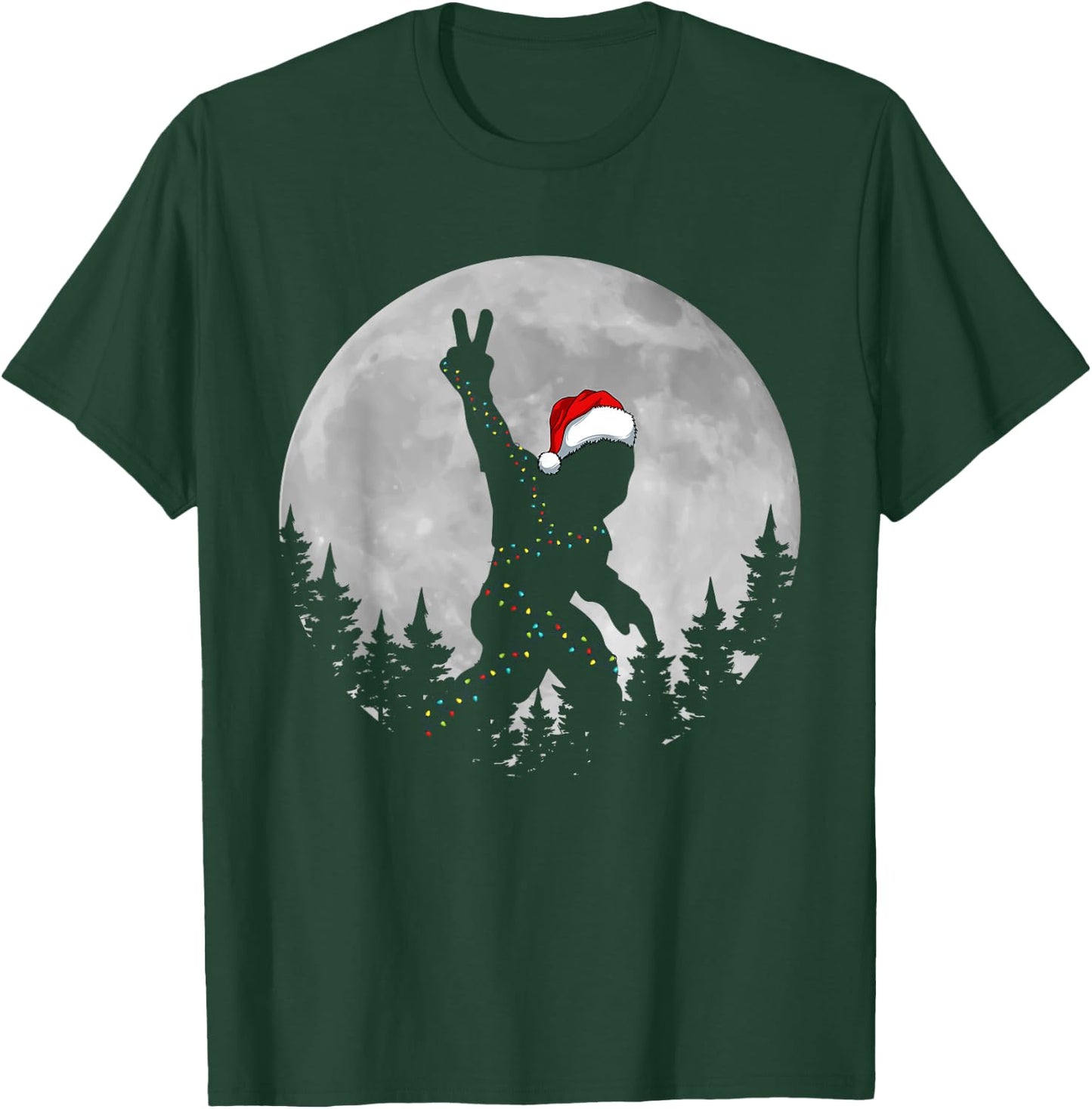 Bigfoot Santa Christmas Tree Lights Funny Xmas Sasquatch T-Shirt - T-Shirt | Forest