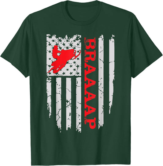 Funny American Flag Snowmobile Men Women Novelty T-Shirt - T-Shirt | Forest
