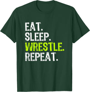 Eat Sleep Wrestle Repeat Wrestling Wrestler Men Women Kids T-Shirt - T-Shirt | Forest