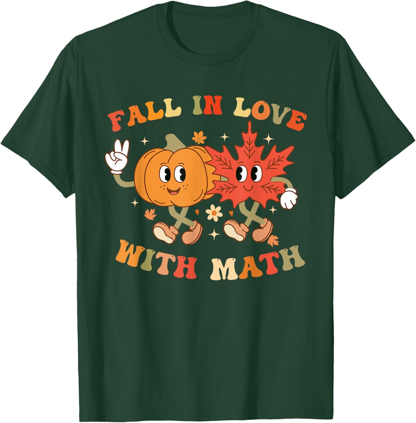 Fall In Love with Math Retro Thanksgiving Teacher Autumn T-Shirt - T-Shirt | Forest