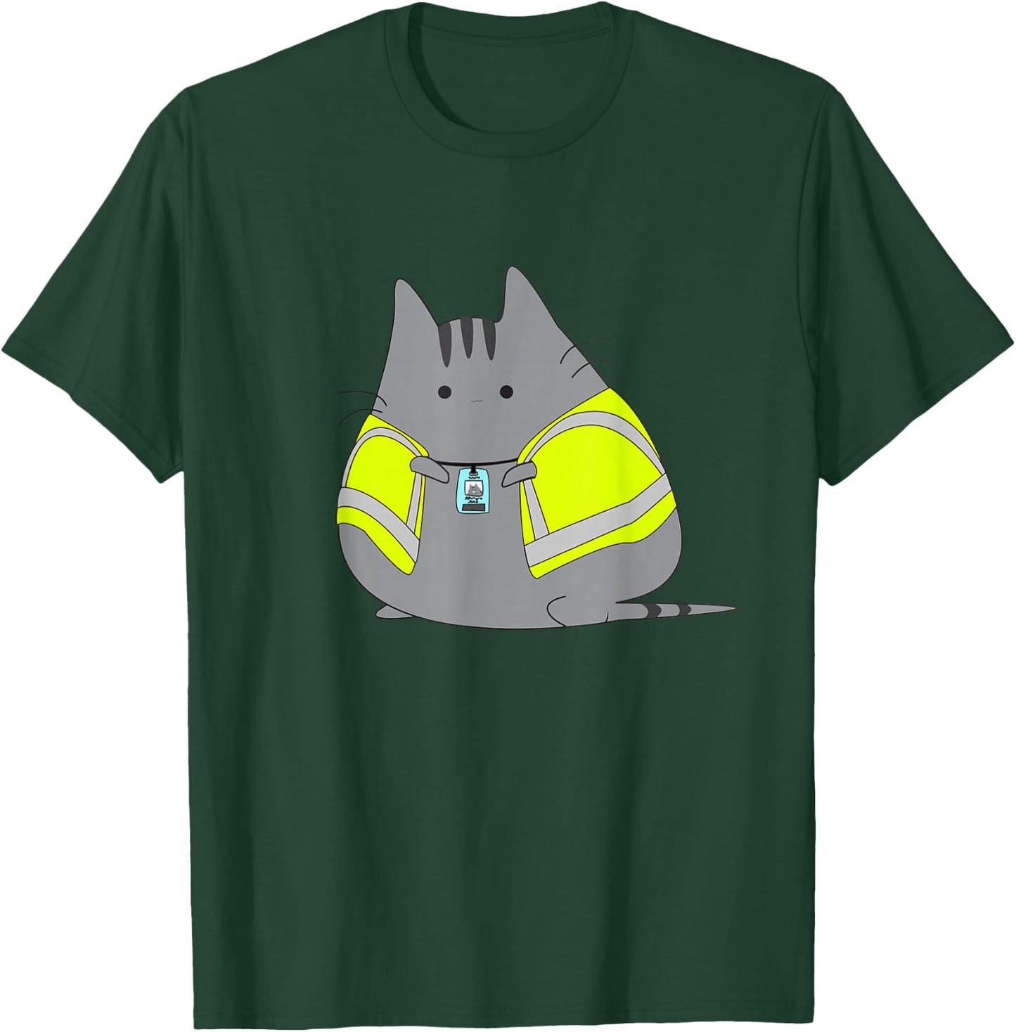 Chubby Kitten Wearing Safety Vest Funny T-Shirt - T-Shirt | Forest