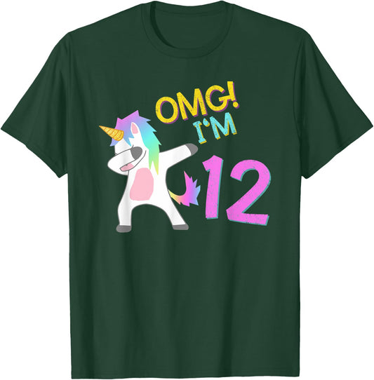 12th Birthday Dabbing Unicorn OMG 12 Years old girl T-Shirt - T-Shirt | Forest