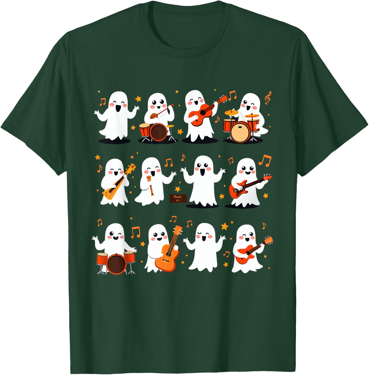Halloween Ghost Music Teacher Playing Instruments T-Shirt - T-Shirt | Forest