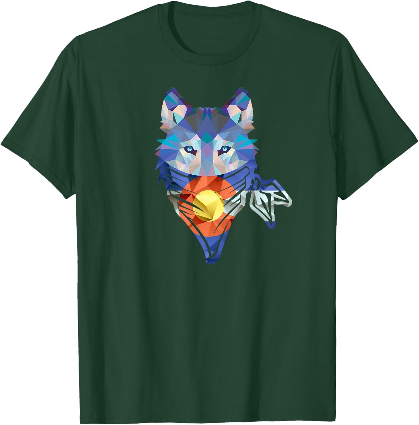 Colorado State Flag Wolf Dog Geometric Colorado Flag Version T-Shirt - T-Shirt | Forest