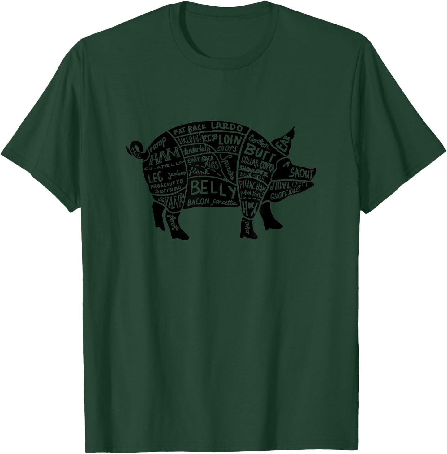 Parts of Pork Funny Hog Meat Cuts Chefs Cooks Butchers Gift T-Shirt - T-Shirt | Forest
