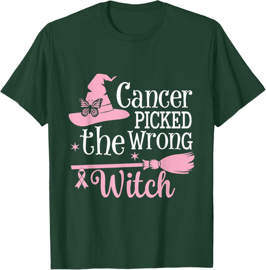 Cancer Picked The Wrong Witch Breast Cancer Awareness T-Shirt - T-Shirt | Forest