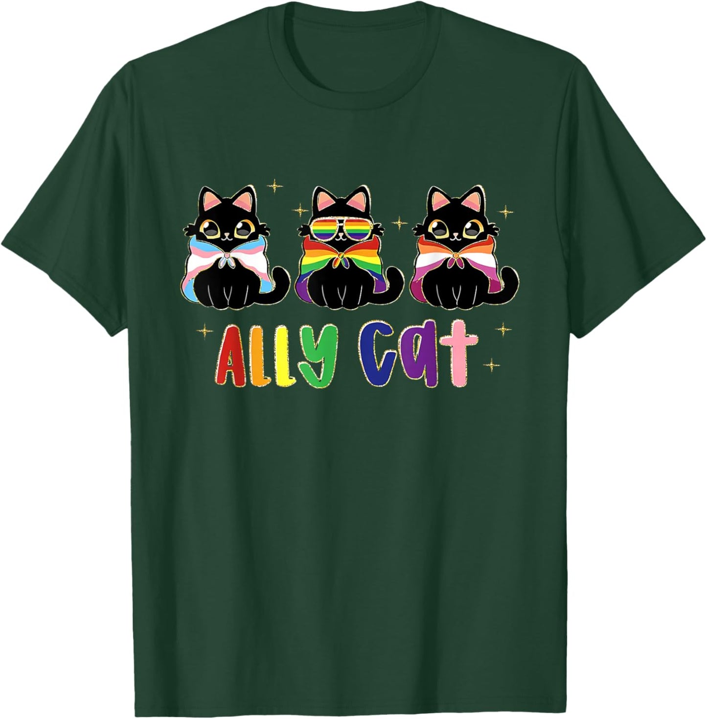 Gay Pride Month Ally Cat Funny LGBTQ Rainbow Men Women Kids T-Shirt - T-Shirt | Forest