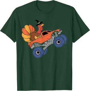 Thanksgiving Turkey Riding Monster Truck Kids Boys T-Shirt - T-Shirt | Forest