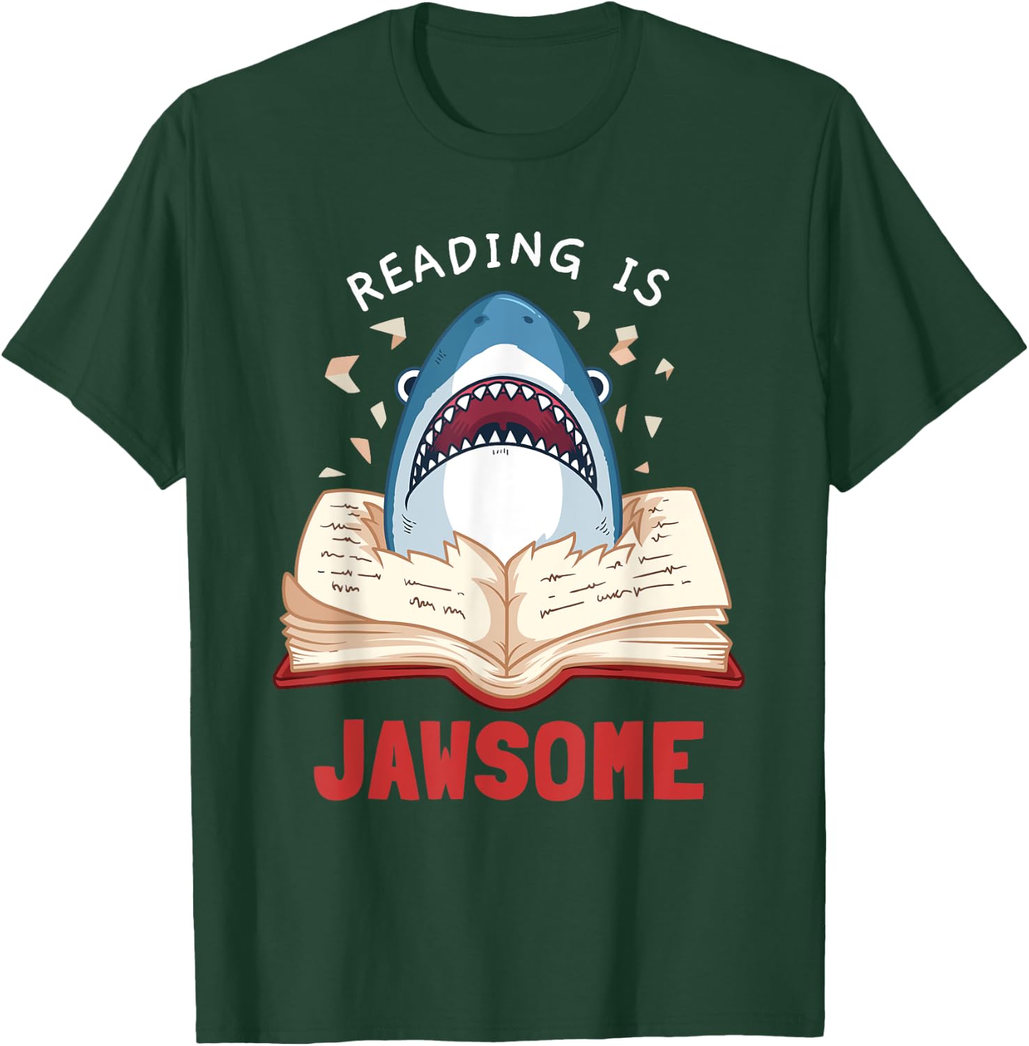 Reading Is Jawsome Bookworm Shark Book Lover Gift Kids T-Shirt - T-Shirt | Forest