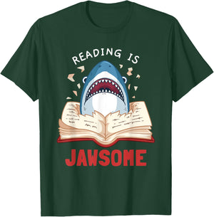 Reading Is Jawsome Bookworm Shark Book Lover Gift Kids T-Shirt - T-Shirt | Forest