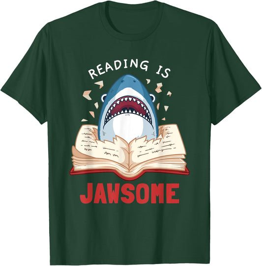 Reading Is Jawsome Bookworm Shark Book Lover Gift Kids T-Shirt - T-Shirt | Forest