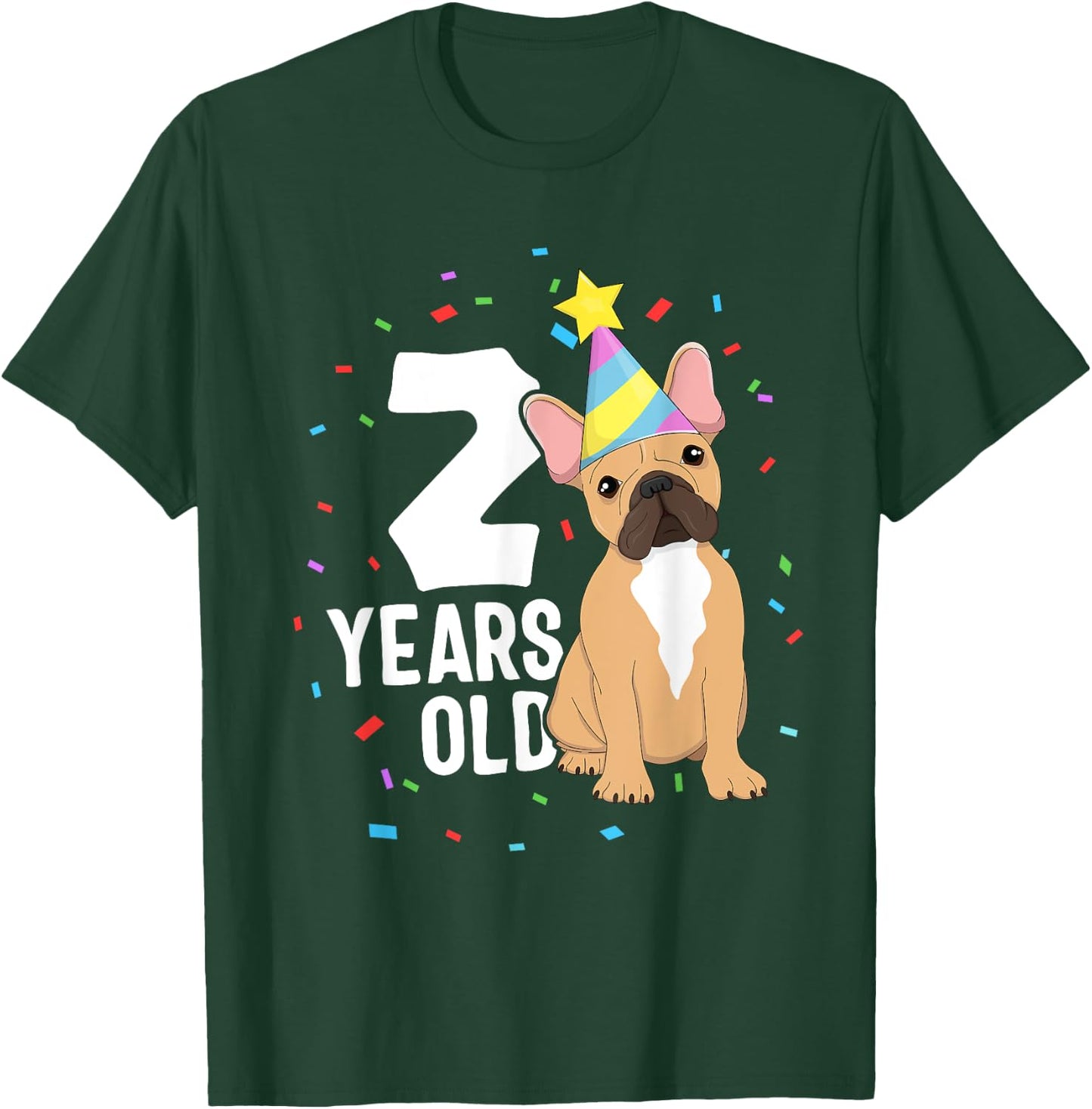 2 Years Old Birthday Outfit French Bulldog Dog Party 2nd Men Women Kids T-Shirt - T-Shirt | Forest