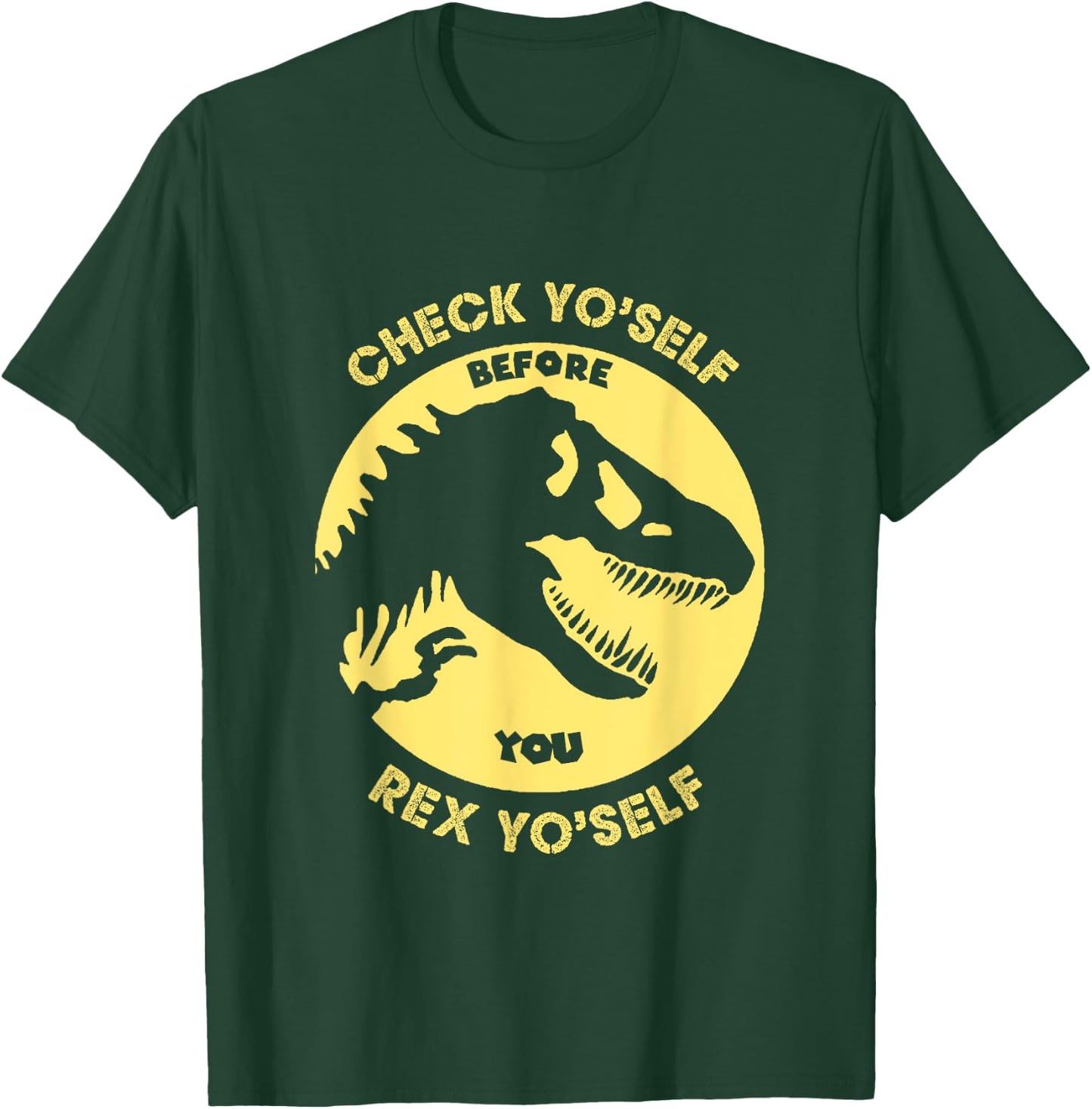 Check Yo'Self Before You Rex Yo'Self Funny Dinosaur T-Shirt - T-Shirt | Forest