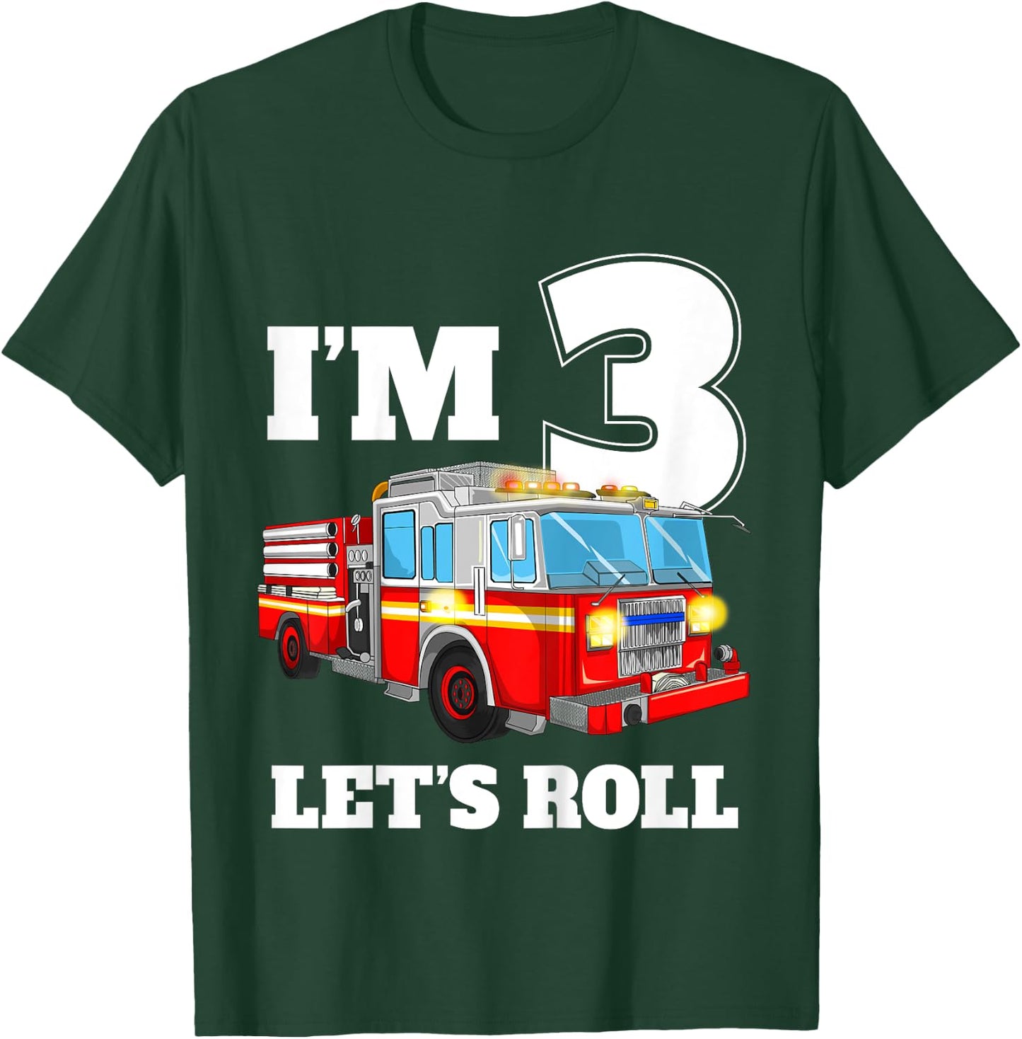 Kids Fire Truck 3rd Birthday Boy 3 Year Old Three Firefighter T-Shirt - T-Shirt | Forest