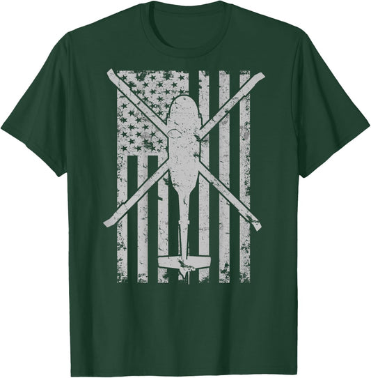 UH-60 Black Hawk Military Helicopter Vintage Flag BACK PRINT T-Shirt - T-Shirt | Forest