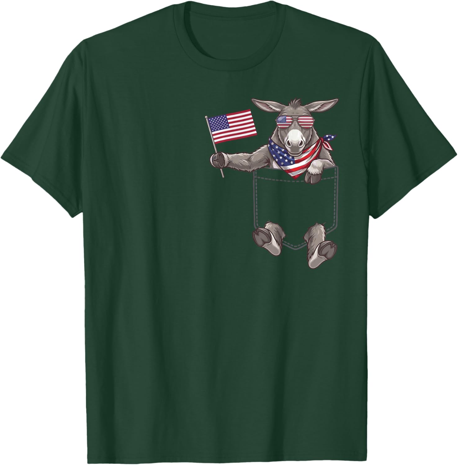 Donkey Pocket Patriotic American Flag 4th of July USA T-Shirt - T-Shirt | Forest