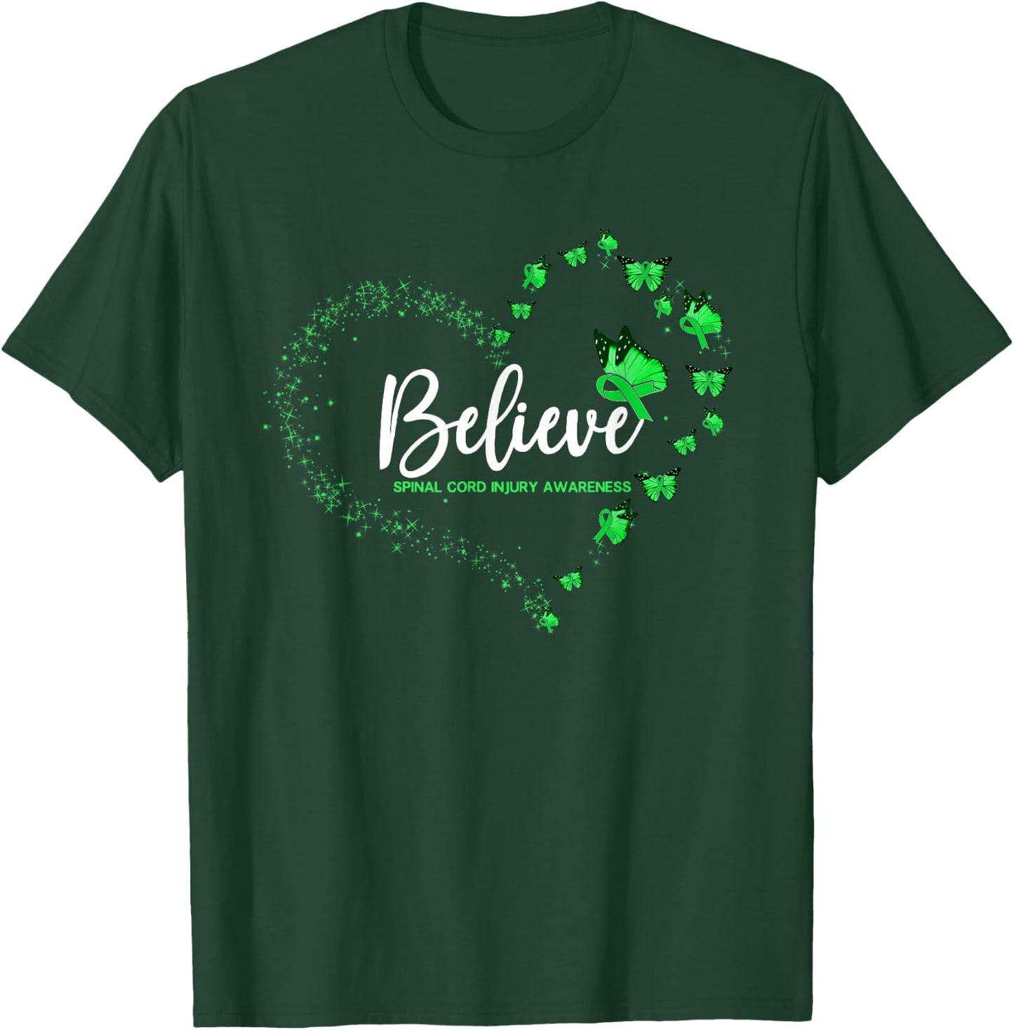 Spinal Cord Injury Awareness Butterfly Believe T-Shirt - T-Shirt | Forest