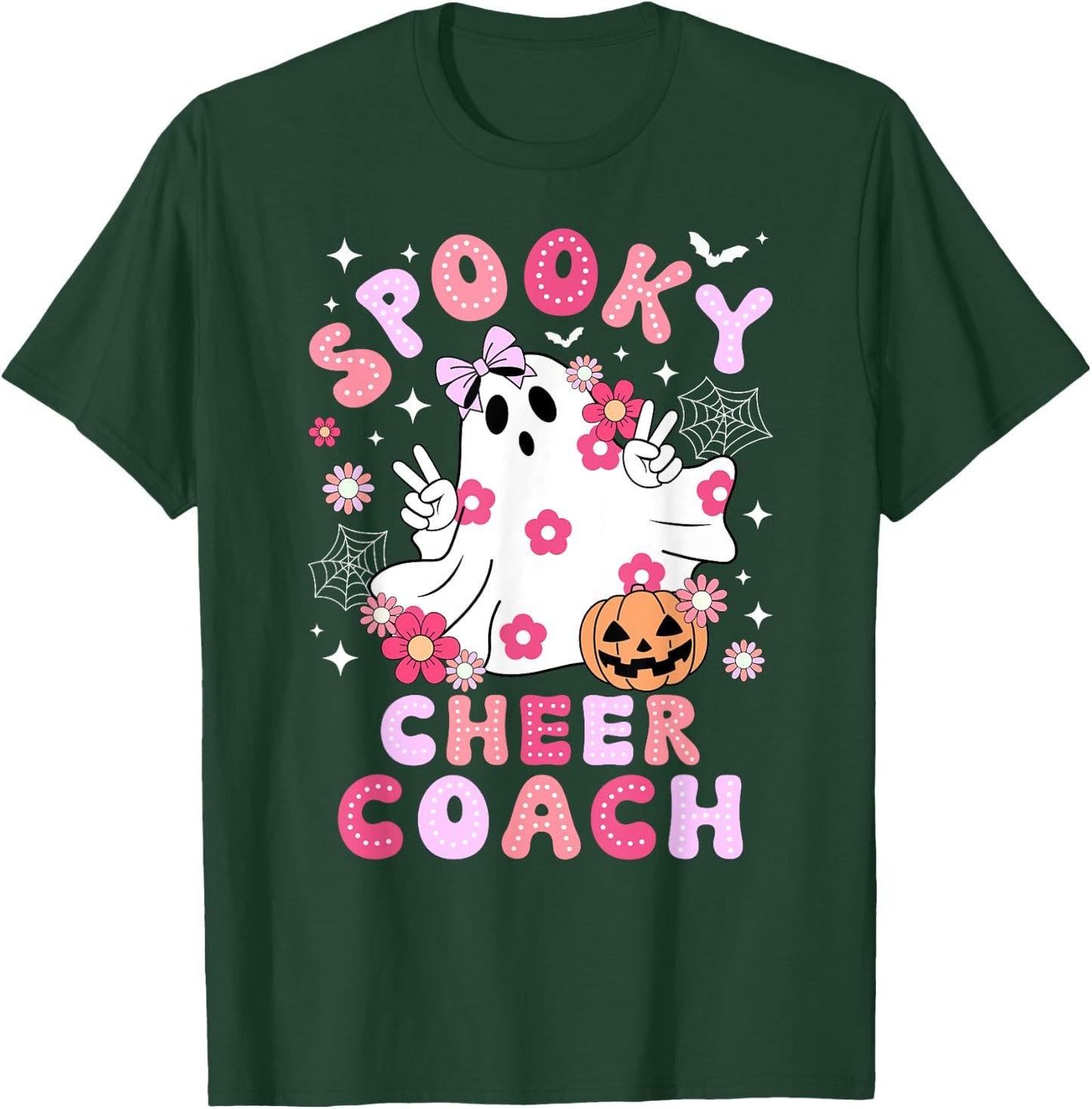 Spooky Cheer Coach Halloween Cheerleading Coach Groovy T-Shirt - T-Shirt | Forest