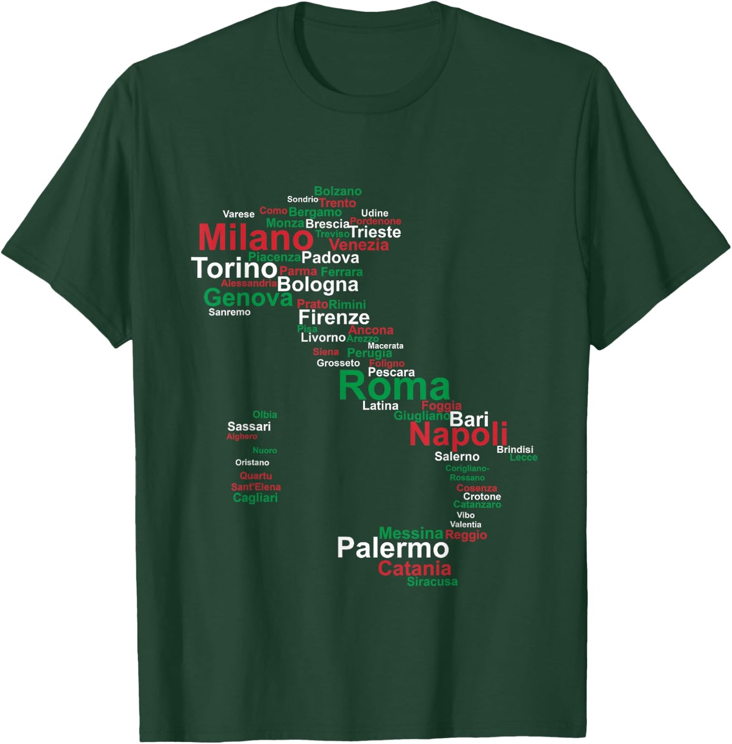 Italy Map Silhouette Flag Towns Cities Rome Travel Europe T-Shirt - T-Shirt | Forest