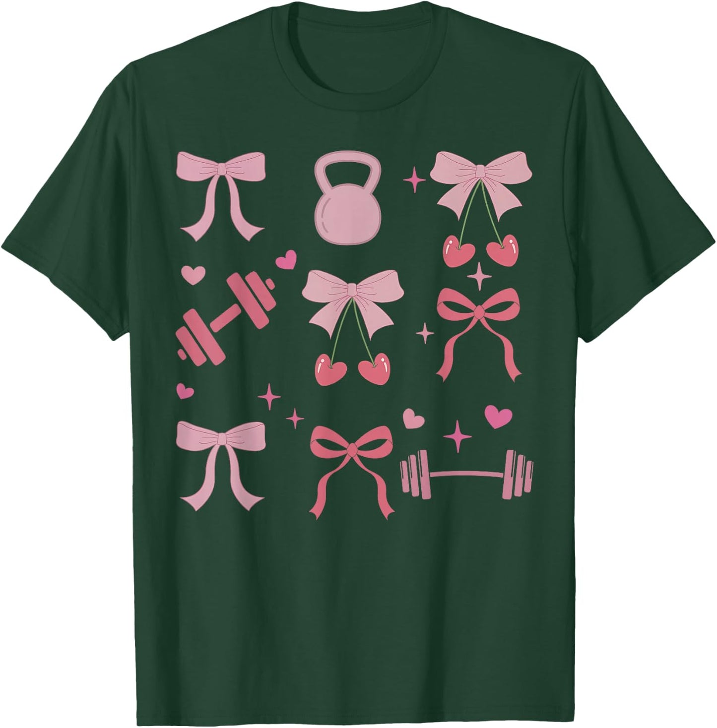 Coquette Bow Workout Weightlifting Gym Fitness Deadlift T-Shirt - T-Shirt | Forest