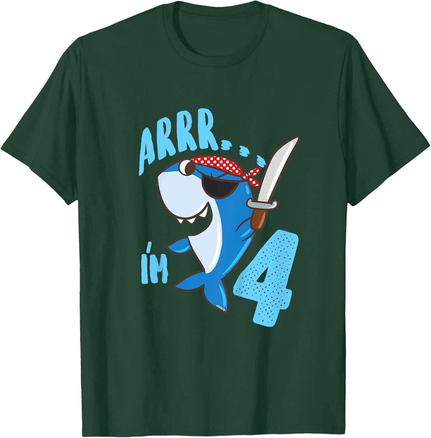 Kids 4th Birthday Gift Boys Shark Pirate 4 Years T-Shirt - T-Shirt | Forest