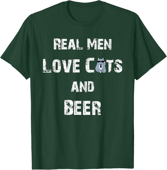 Funny Cat Shirt: Real Men Love Cats And Beer Gift T-Shirt - T-Shirt | Forest