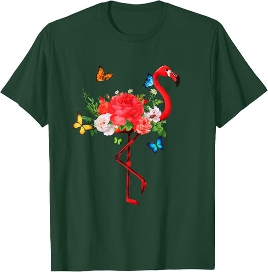 Flamingo Flowers Butterflies Summer Flamingos T-Shirt - T-Shirt | Forest
