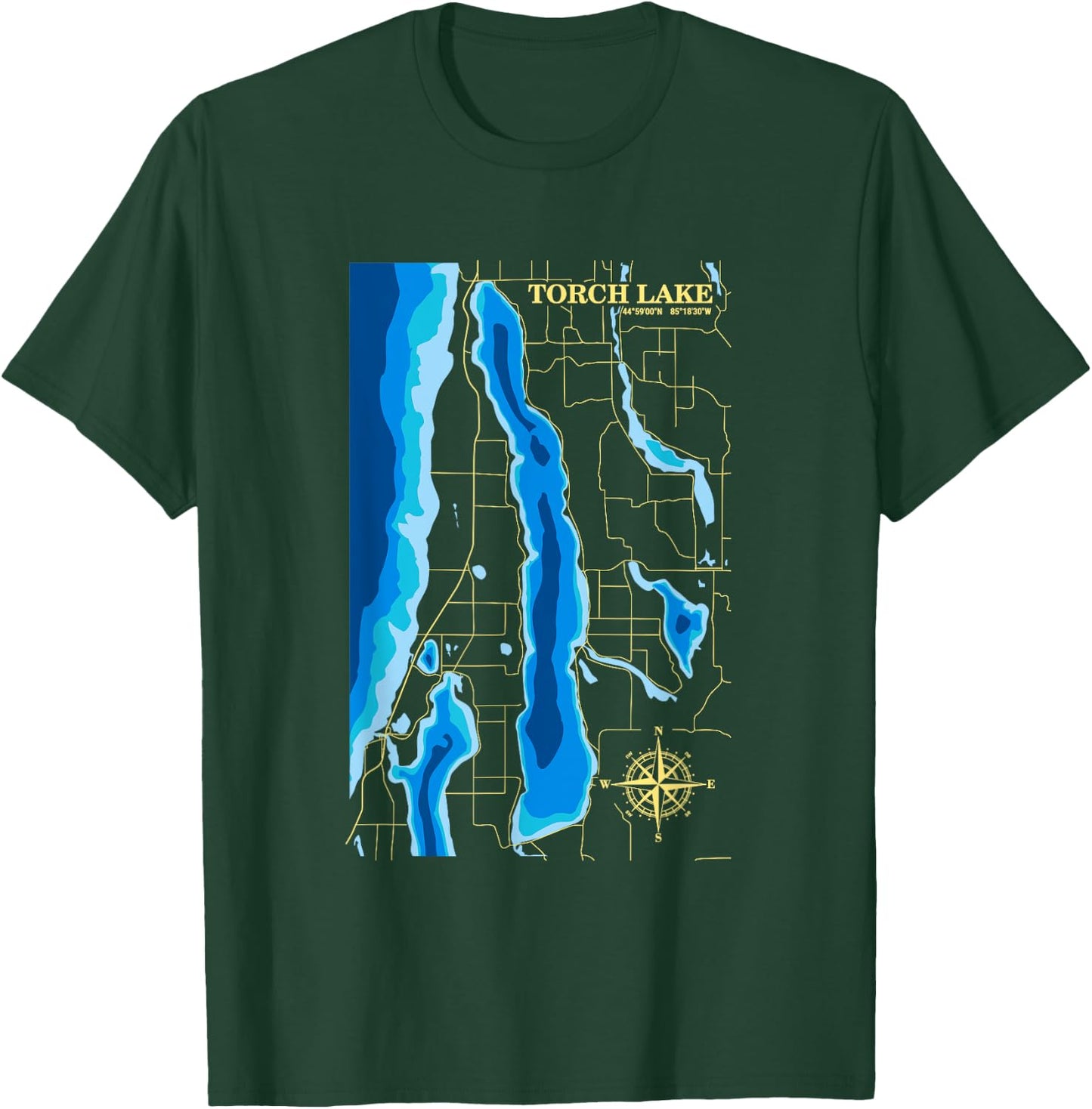 Torch Lake Adventure Map T-Shirt - T-Shirt | Forest