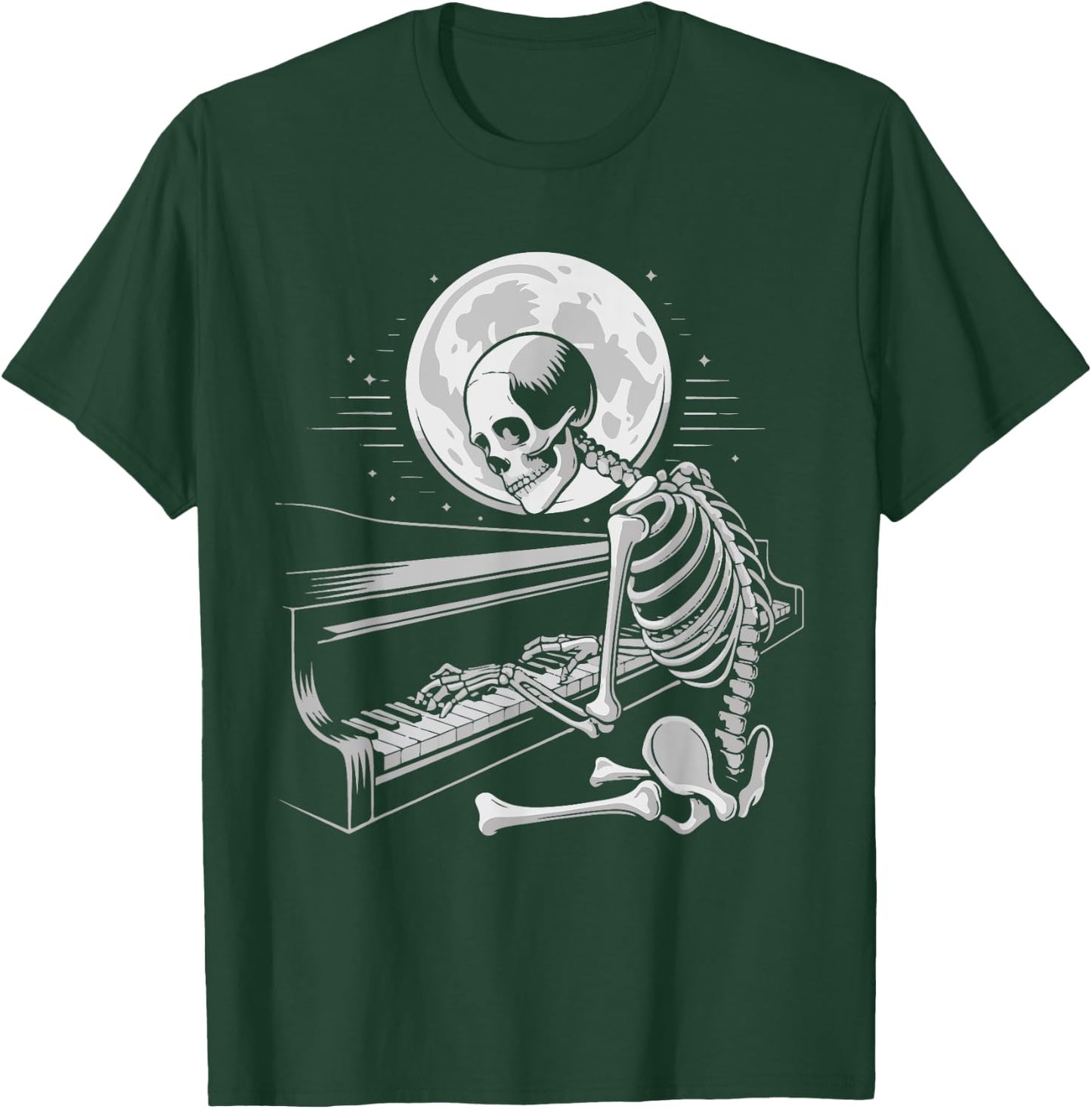 Skeleton Playing Piano Moon Halloween Pianist T-Shirt - T-Shirt | Forest