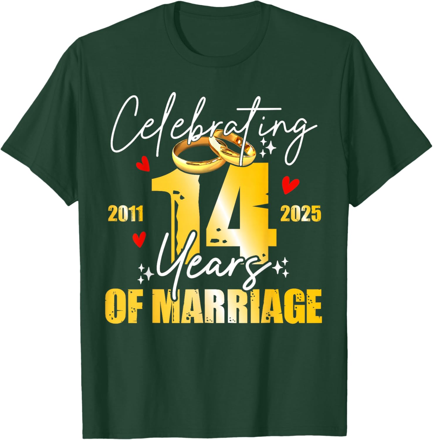 Celebrating 14 Year of Marriage Women Men 14th Wedding T-Shirt - T-Shirt | Forest