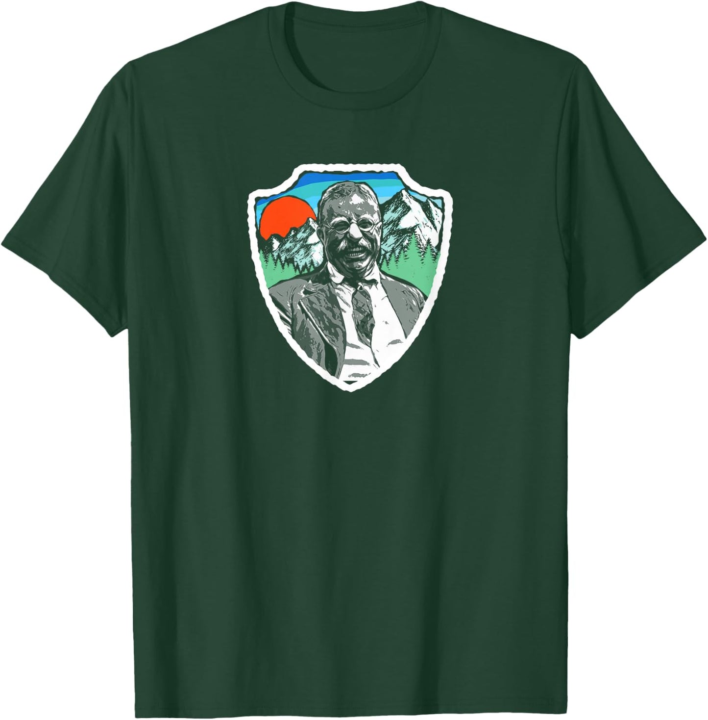 Symbiosis Supply Co. Retro Teddy Roosevelt Vintage Nature - Men's Adults Grey Graphic Short Sleeve Classic Fit Pull On - S T-Shirt - T-Shirt | Forest