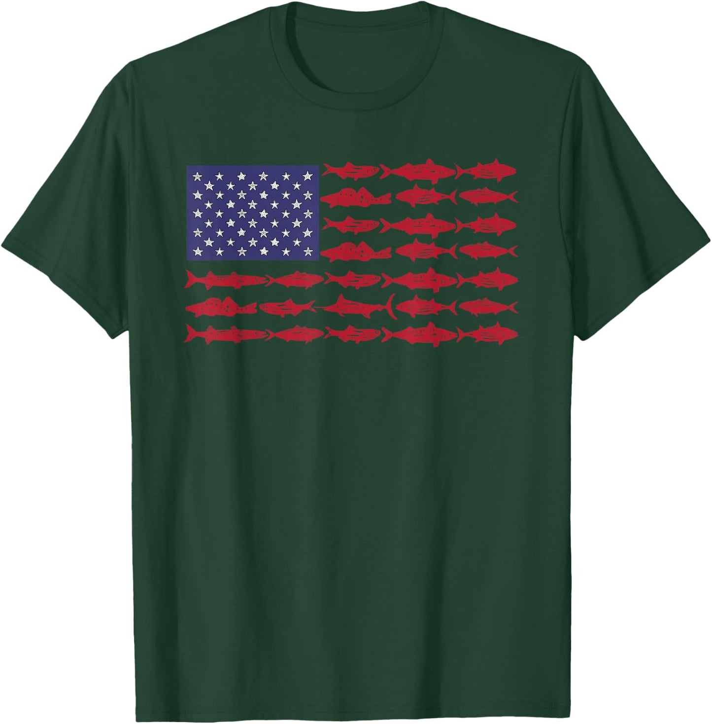 Vintage USA Fish American Flag Shirt Fishing Gifts ABS001 T-Shirt - T-Shirt | Forest