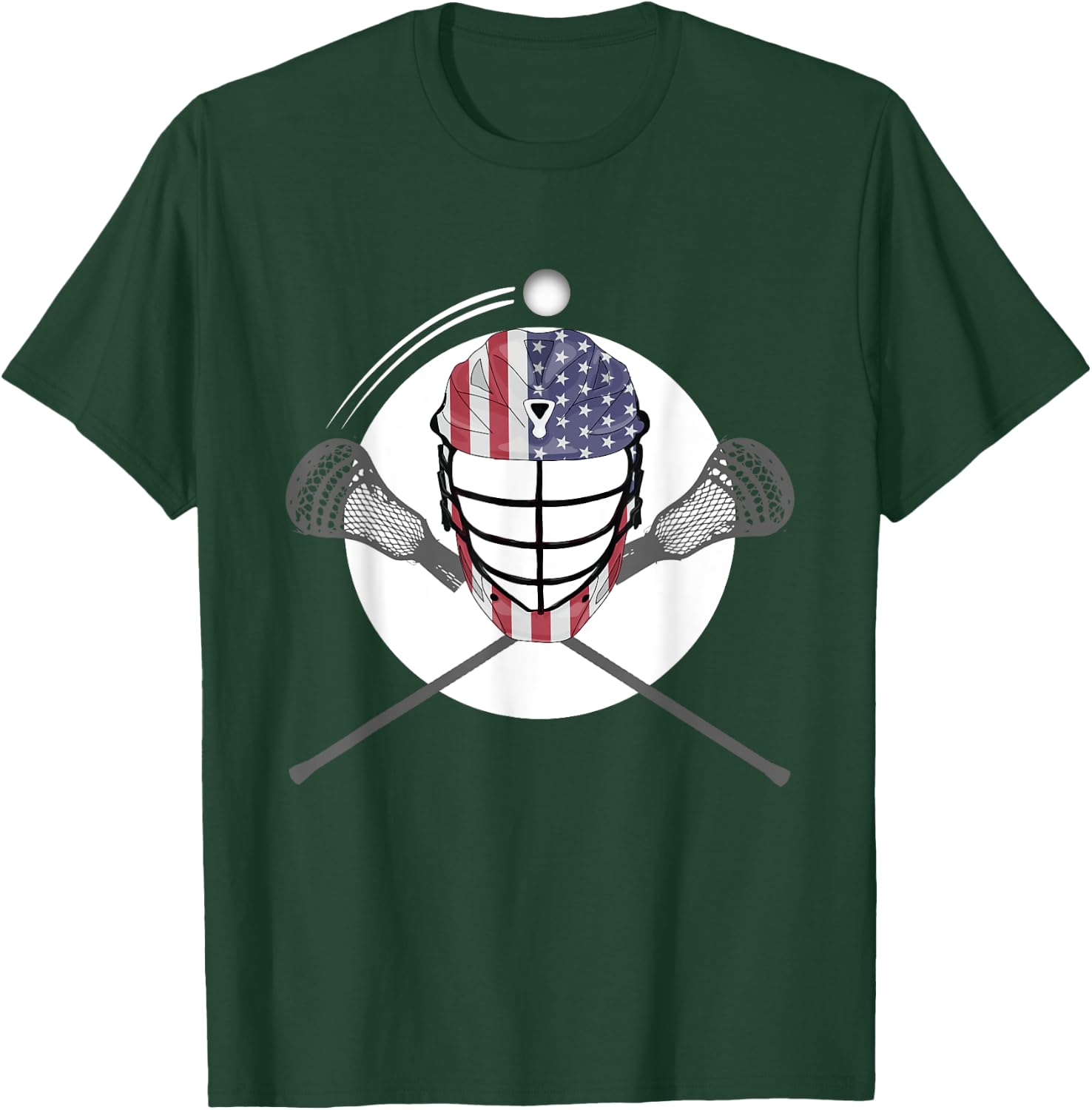 Lacrosse Helmet and Sticks, American Flag Lax Helmet T-Shirt - T-Shirt | Forest