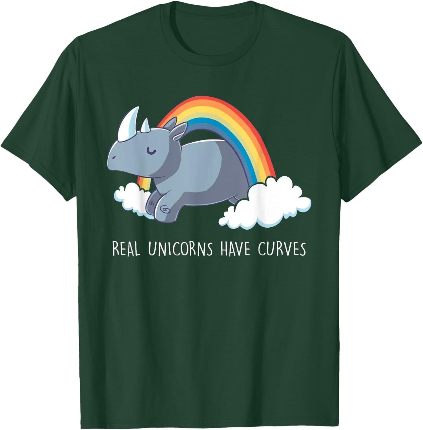 Real Unicorns Have Curves Rainbow T-Shirt - T-Shirt | Forest