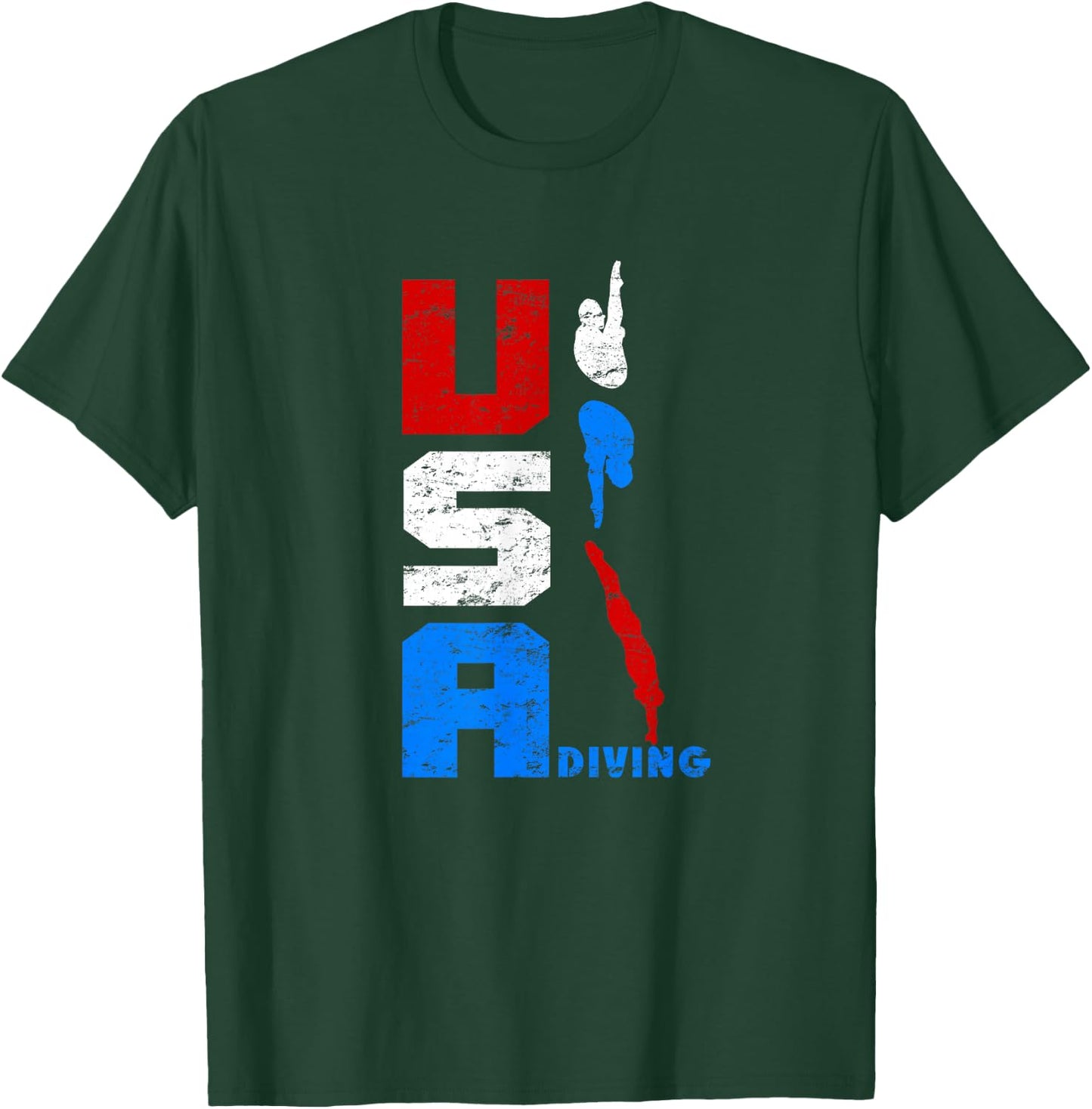 Vintage USA Diving Swimming American Red White and Blue T-Shirt - T-Shirt | Forest