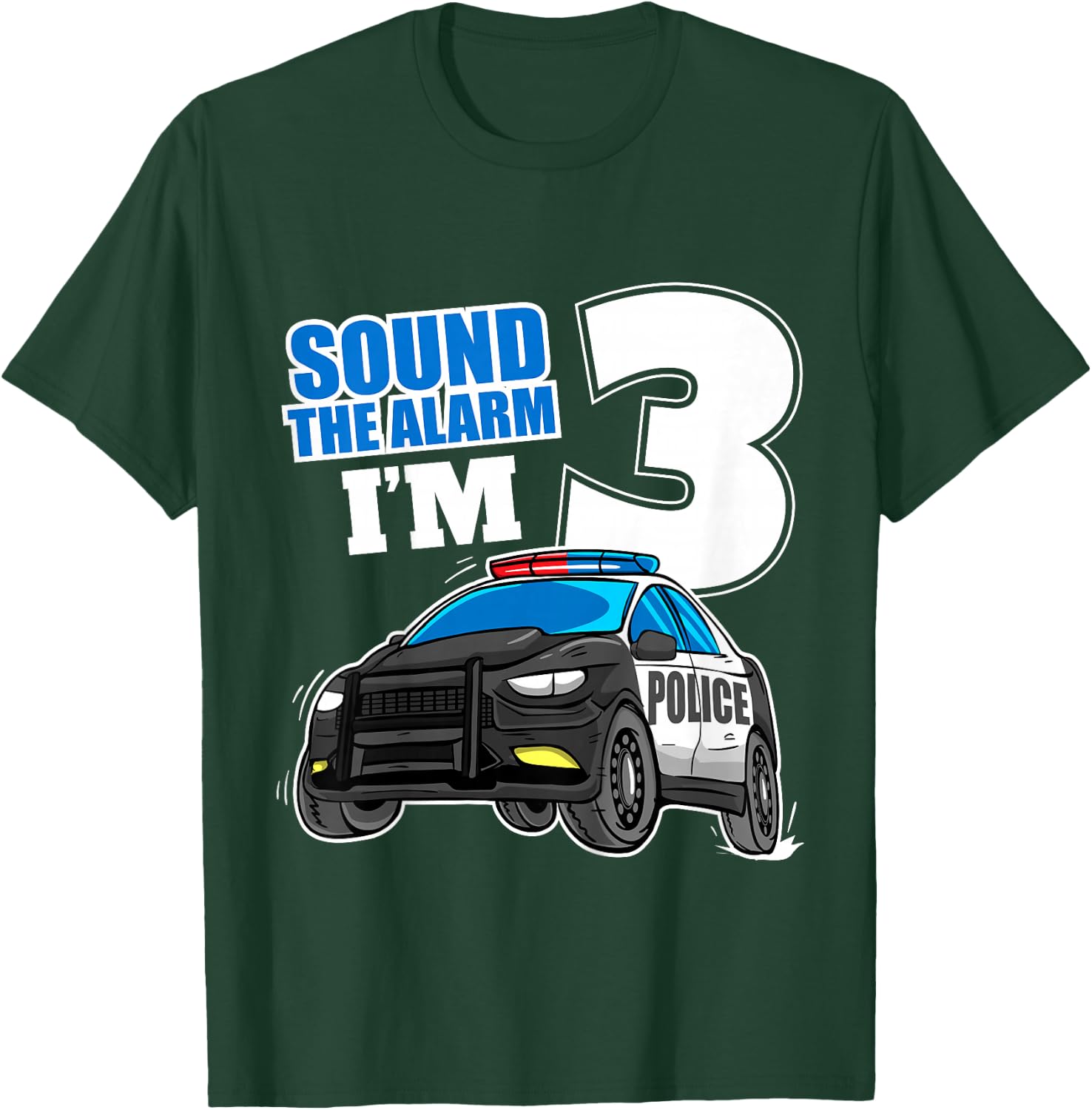 Kids Police Car 3rd Birthday Boy 3 Cop Policeman Officer Three T-Shirt - T-Shirt | Forest
