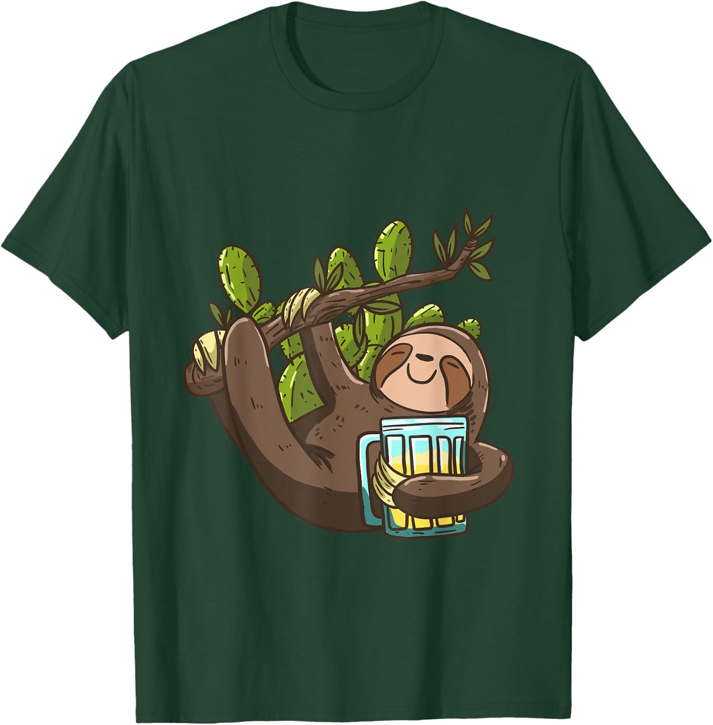 Smiling Sloth Beer Cactus Funny Lazy Animal Sloth Lover Gift T-Shirt - T-Shirt | Forest
