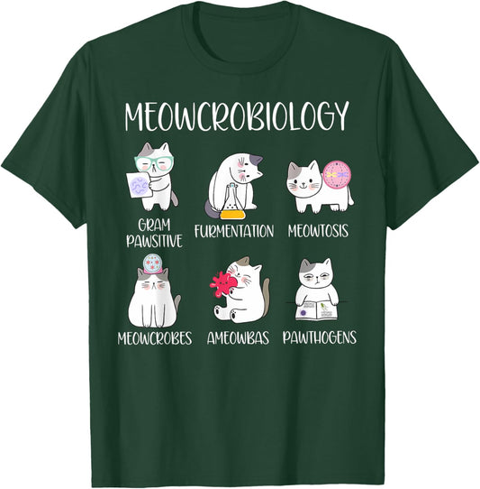 Meowcrobiology Science Cats Scientist Microbiology Teacher T-Shirt - T-Shirt | Forest