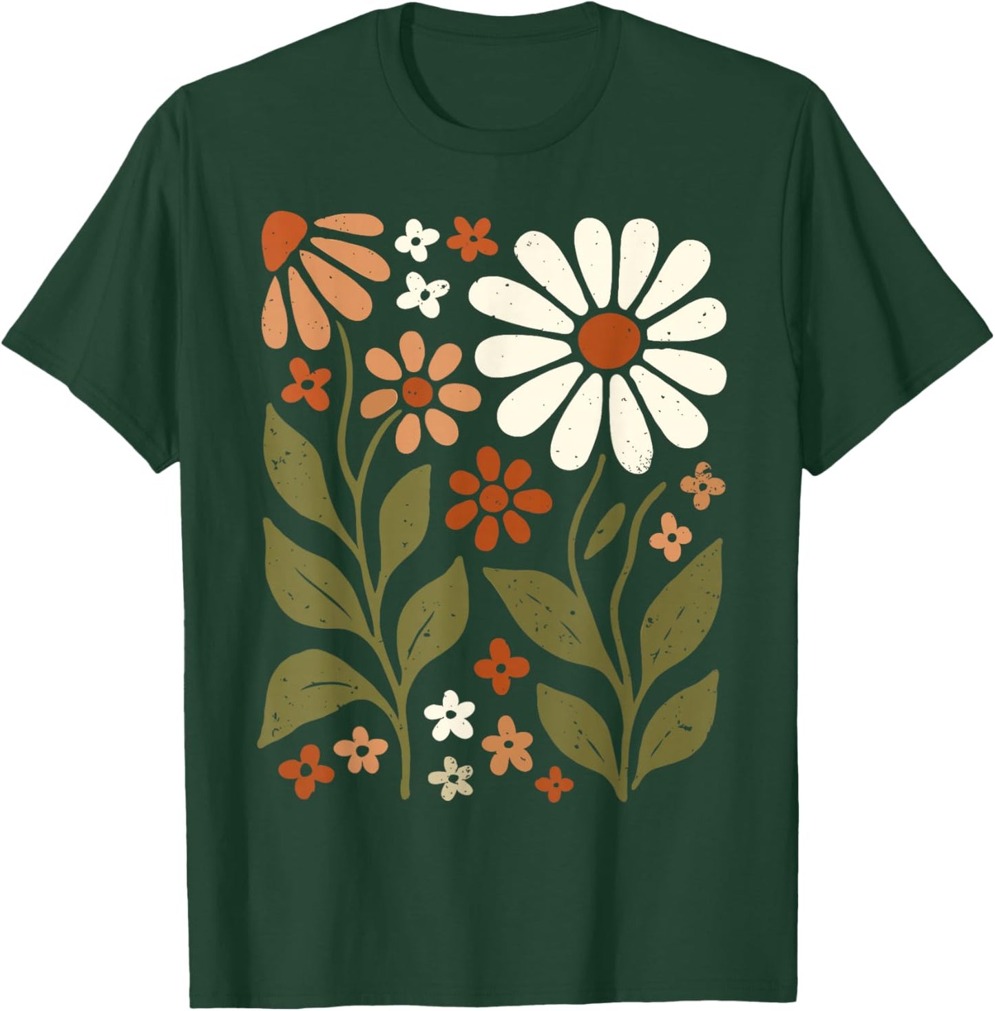 Retro Wildflowers Flowers Pattern Summer Spring Boho Vintage T-Shirt - T-Shirt | Forest