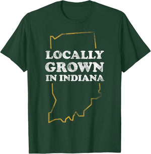 Locally Grown In Indiana State Outline T-Shirt - T-Shirt | Forest