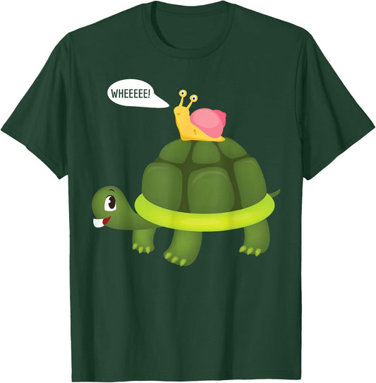 Snail Riding Turtle Funny Shirt T-Shirt - T-Shirt | Forest