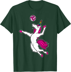Funny Volleyball Unicorn For Volleyball Girls T-Shirt - T-Shirt | Forest