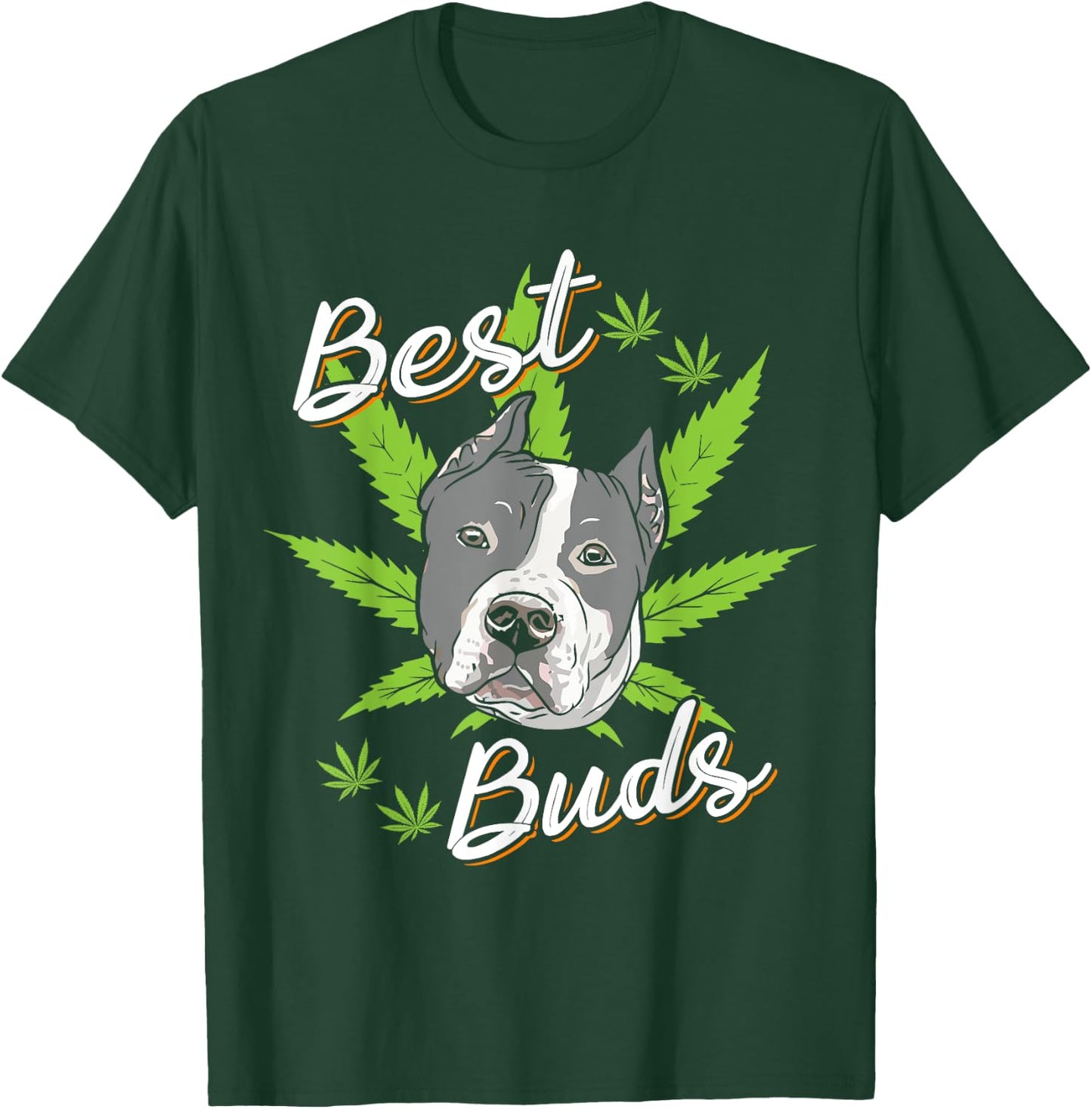 Best Buds Weed Pitbull Dog with Gold Marijuana Leaf Dog Gift T-Shirt - T-Shirt | Forest