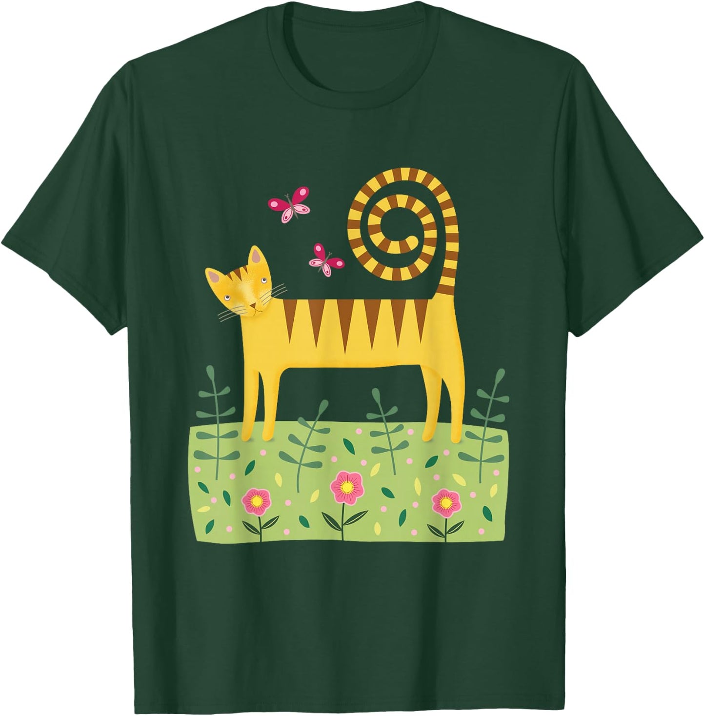 Cat in the Garden with Butterflies Men Women Kids T-Shirt - T-Shirt | Forest
