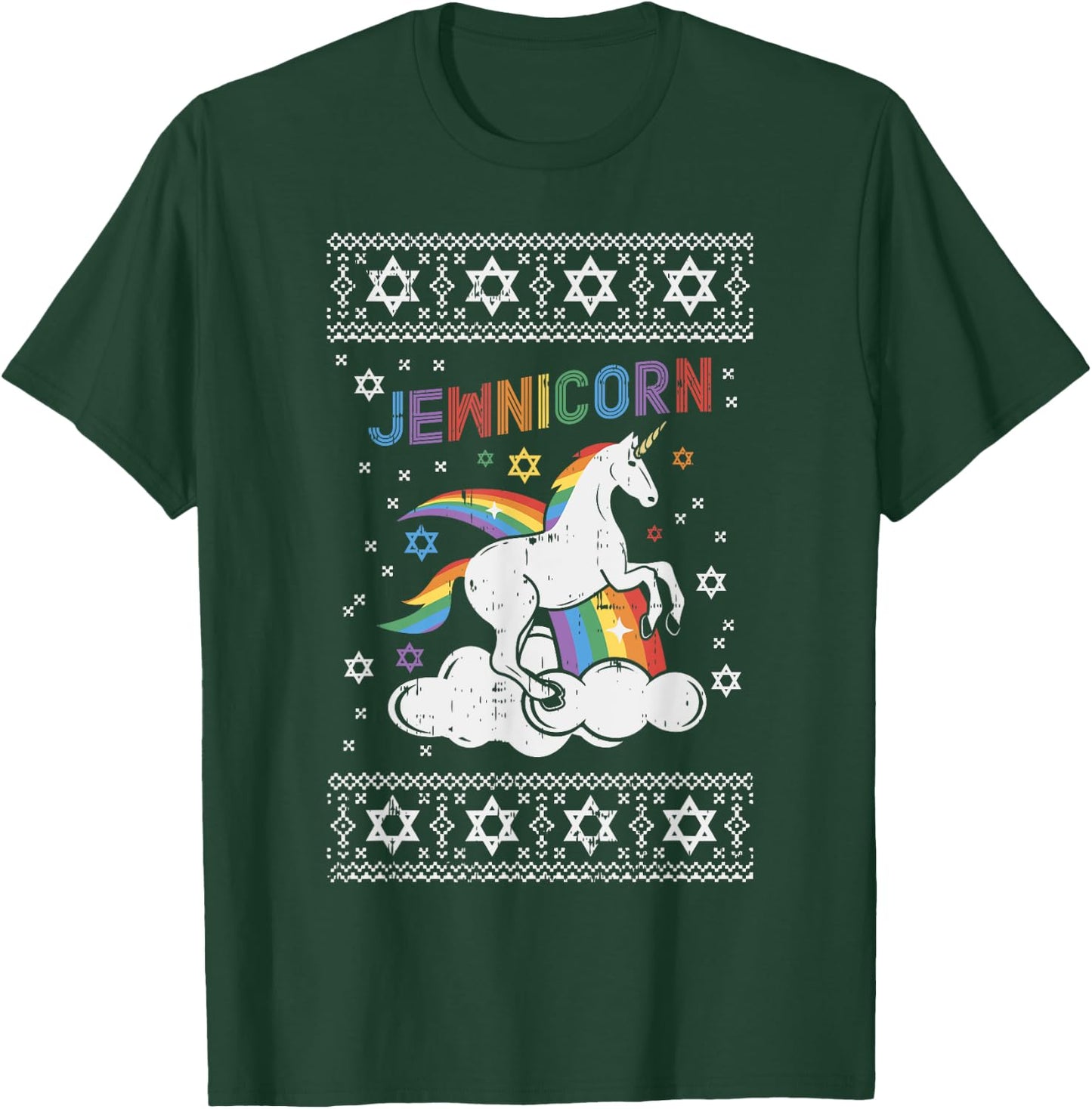 Jewnicorn Shirt Ugly Xmas Jewish Unicorn Hanukkah Chanukah T-Shirt - T-Shirt | Forest