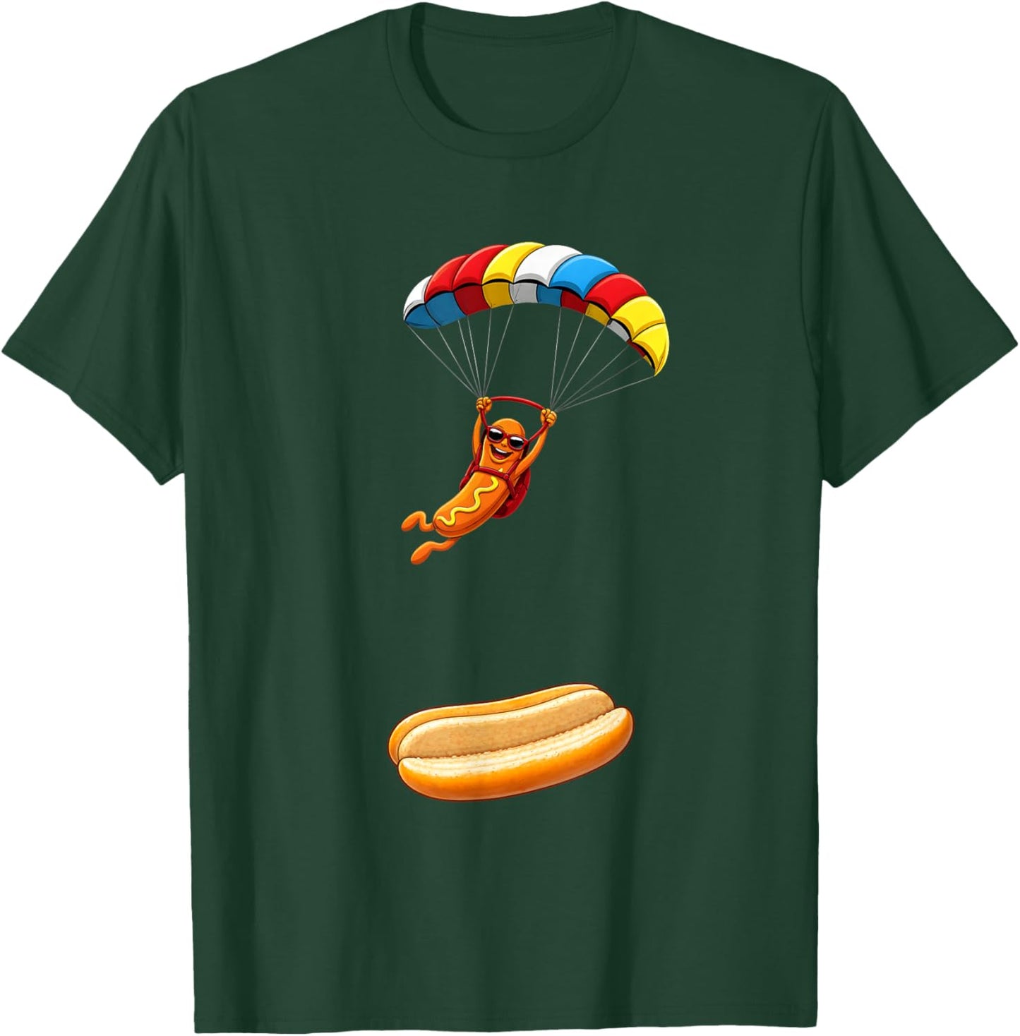 Funny Hot Dog Skydiving Parachute Hotdog Men Women T-Shirt - T-Shirt | Forest