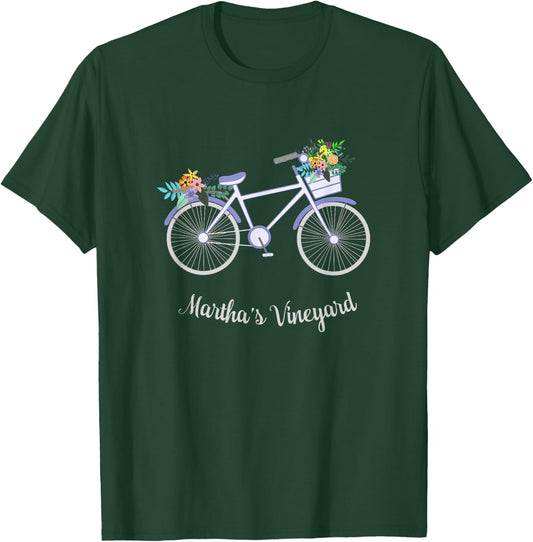 Martha's Vineyard Island Floral Bicycle T Shirt Bike Vacay T-Shirt - T-Shirt | Forest