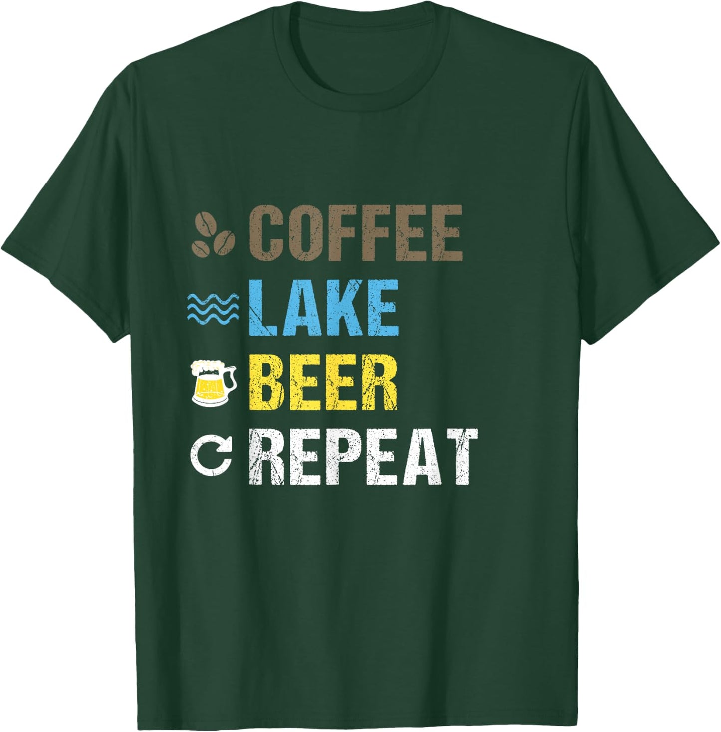 Coffee Lake Beer Repeat | Lakefront Living Art Shirt Gift T-Shirt - T-Shirt | Forest